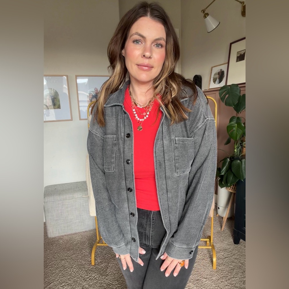 Gray Corduroy Button-Up Shirt